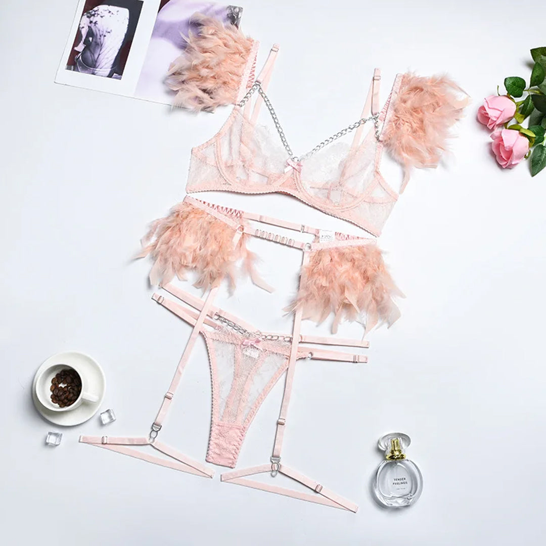 Night Angel Feather Lace Ultra-thin Sexy Lingerie Suit – product view 4