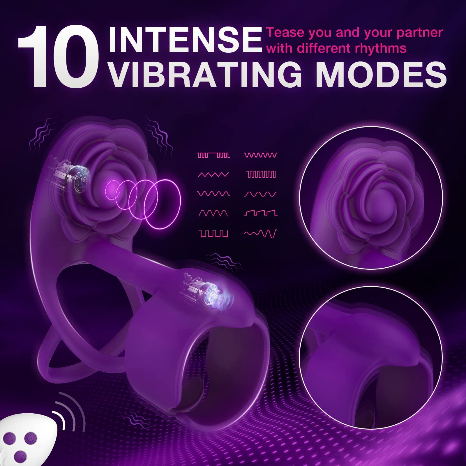 3 IN 1 Penis Ring 10 Vibration Rose Clitoral Vibrator – product view 2