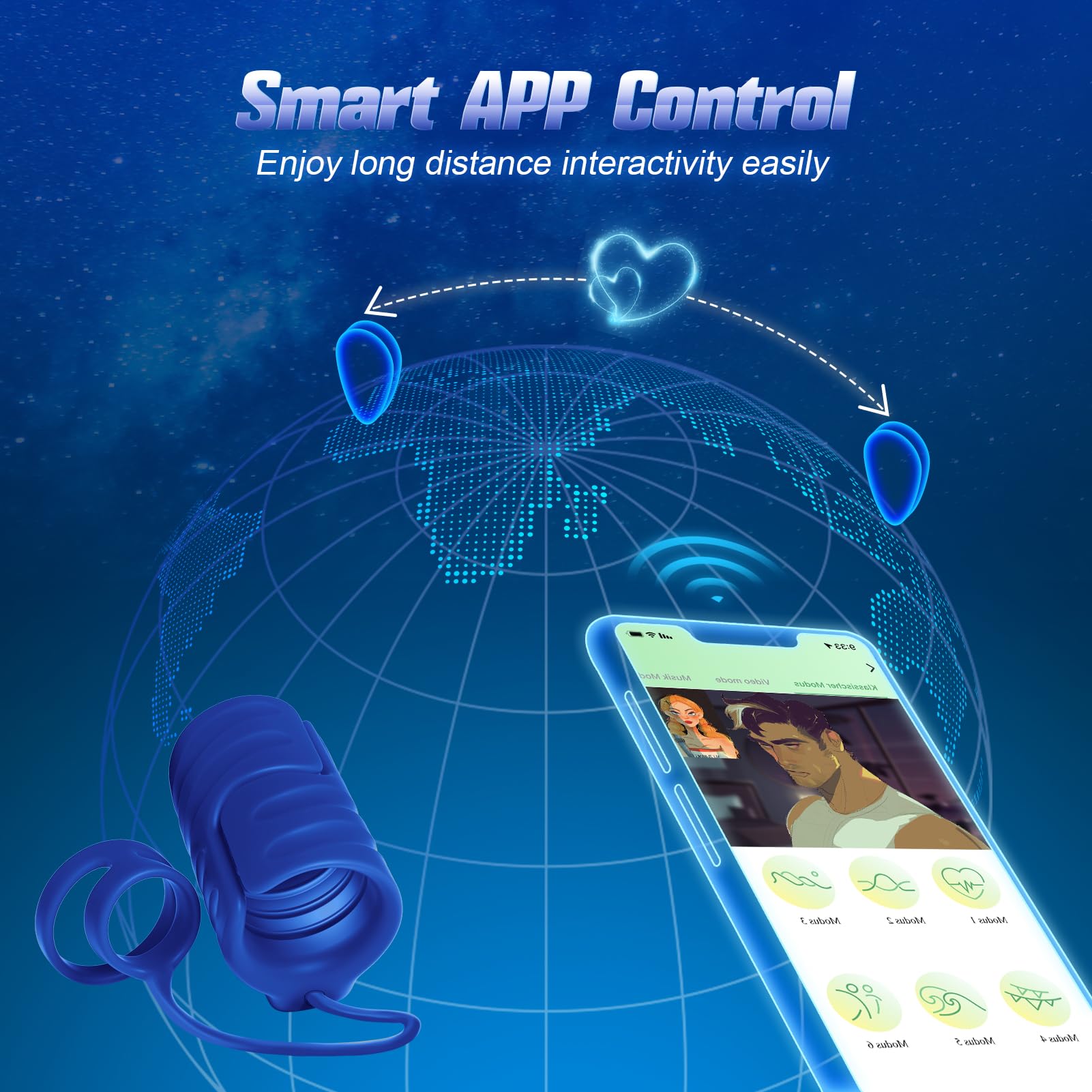 9 Vibrating 2 Cock APP & Remote Control Penis Ring – product view 6