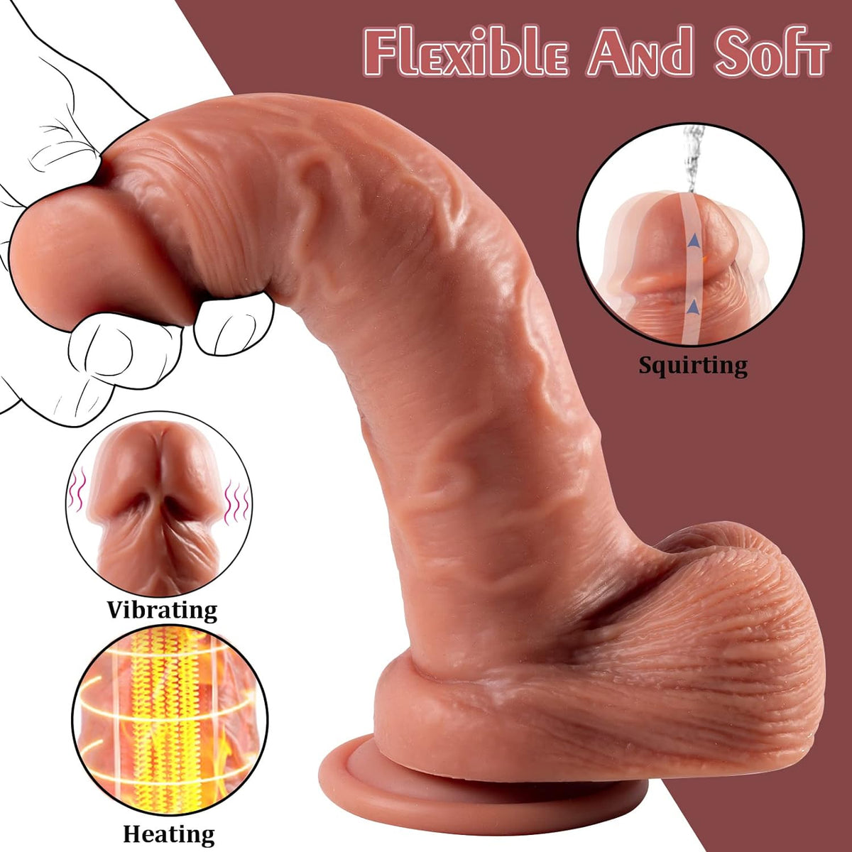 6.7 in Silicone Vibrating Squirting Dildo with Remote Control 7 Vibration Modes