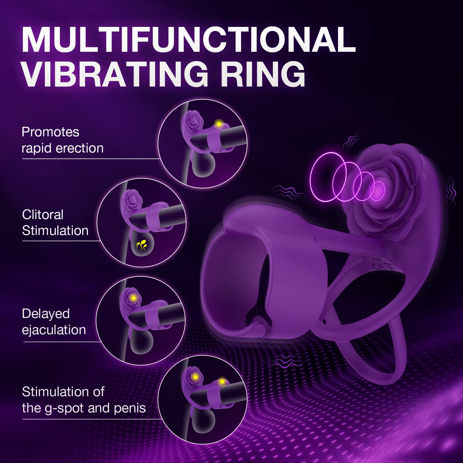 3 IN 1 Penis Ring 10 Vibration Rose Clitoral Vibrator – product view 3