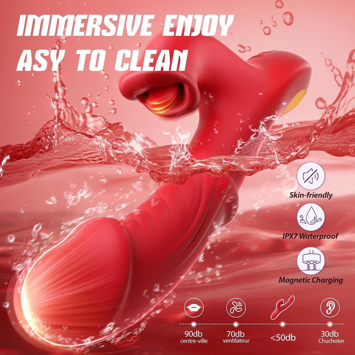 Toendi Thrusting Vibrator for Women, G Spot Dildo & Rabbit Sex Toy Rose Toy | 7 Thrusting Dildo Modes 10 Tongue Licking Vibration, Sliding Ring Stimulation, Soft Silicone, USB Rechargeable, AI Sync Game