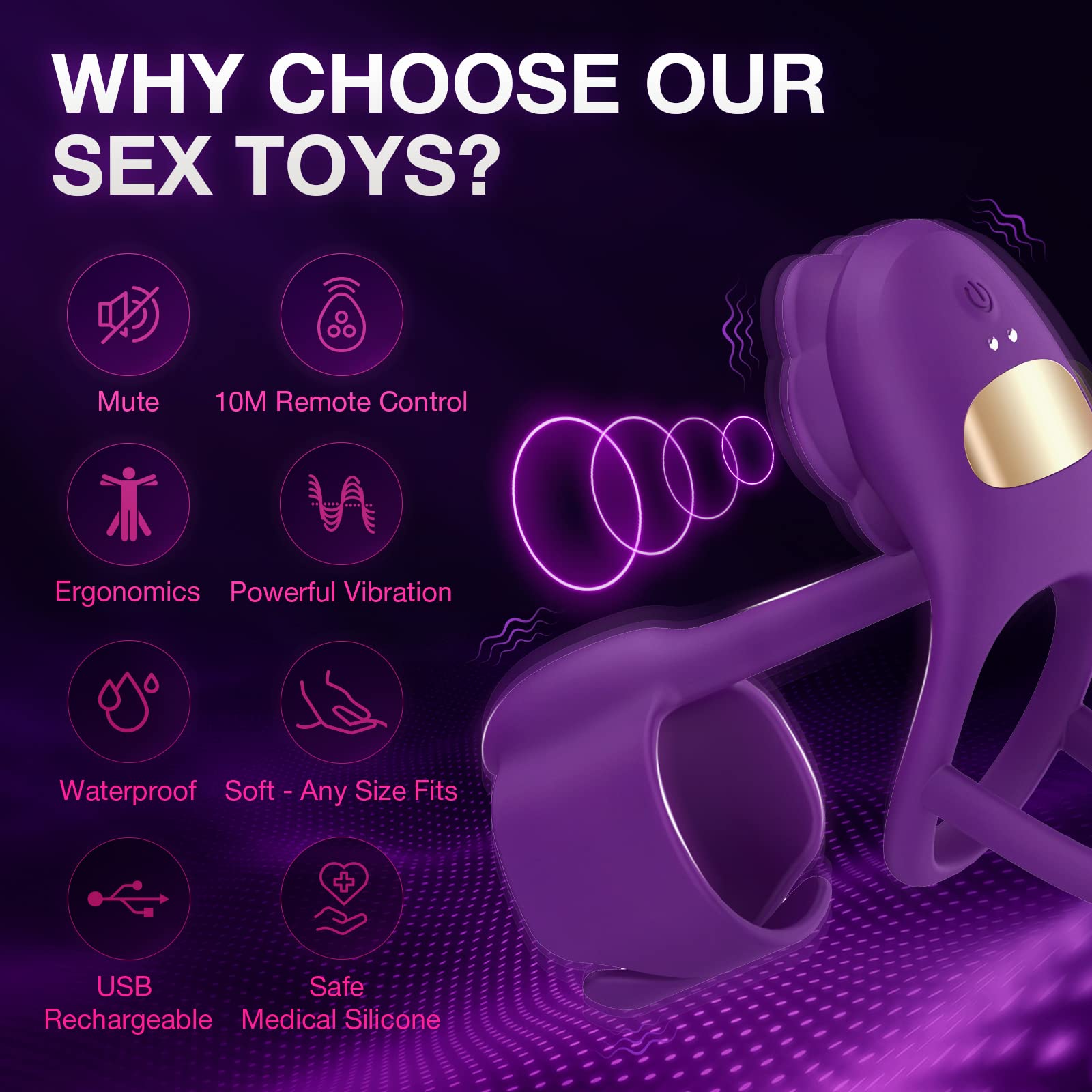 3 IN 1 Penis Ring 10 Vibration Rose Clitoral Vibrator – product view 4