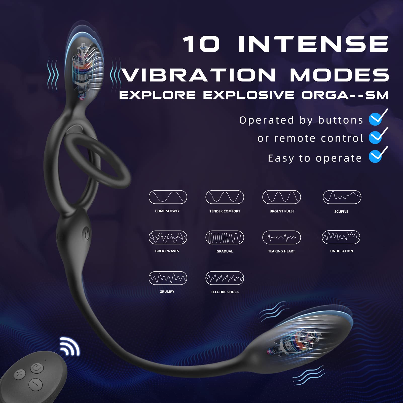 3 in 1 Couple Vibrator 10 Vibration Modes Penis Ring – product view 4