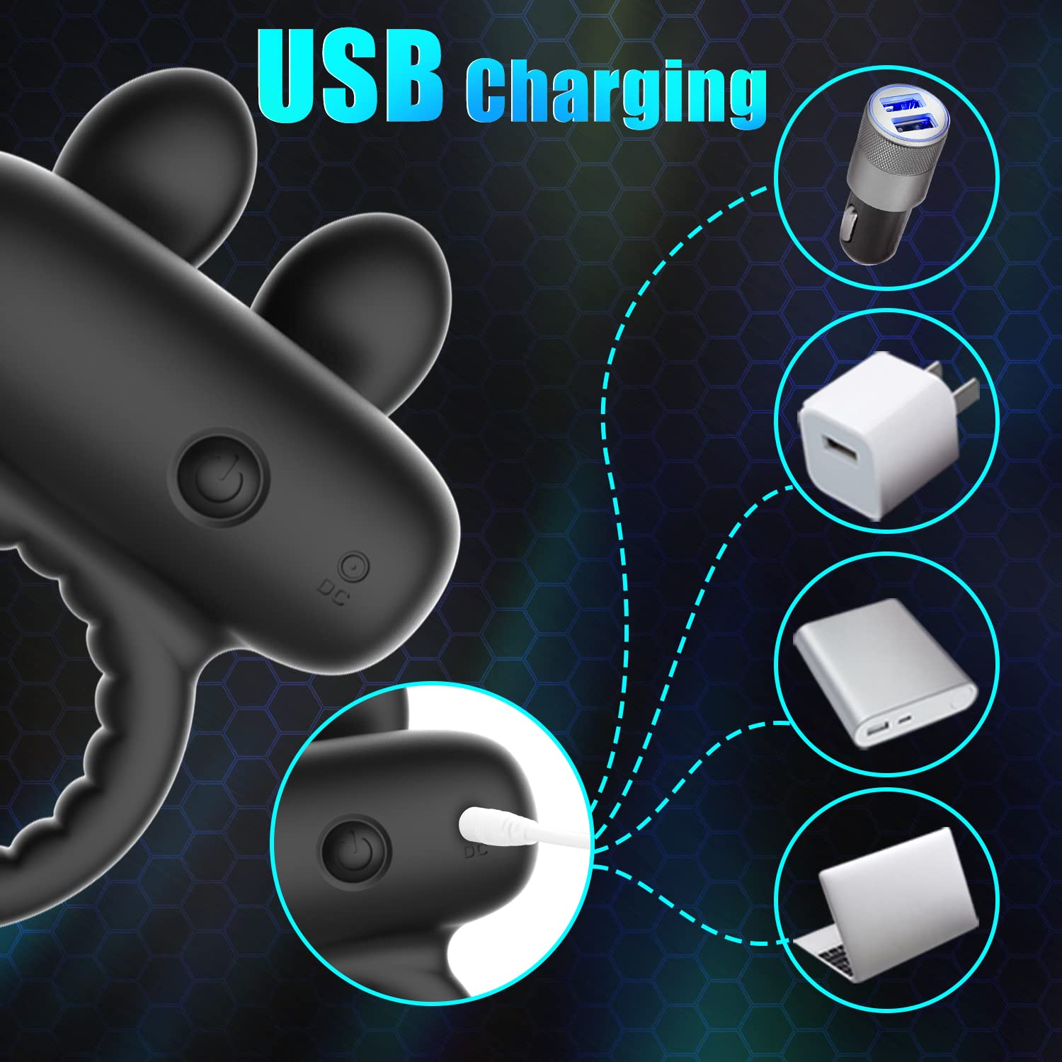 Vibrating Cock Ring with Bunny Ears – product view 6