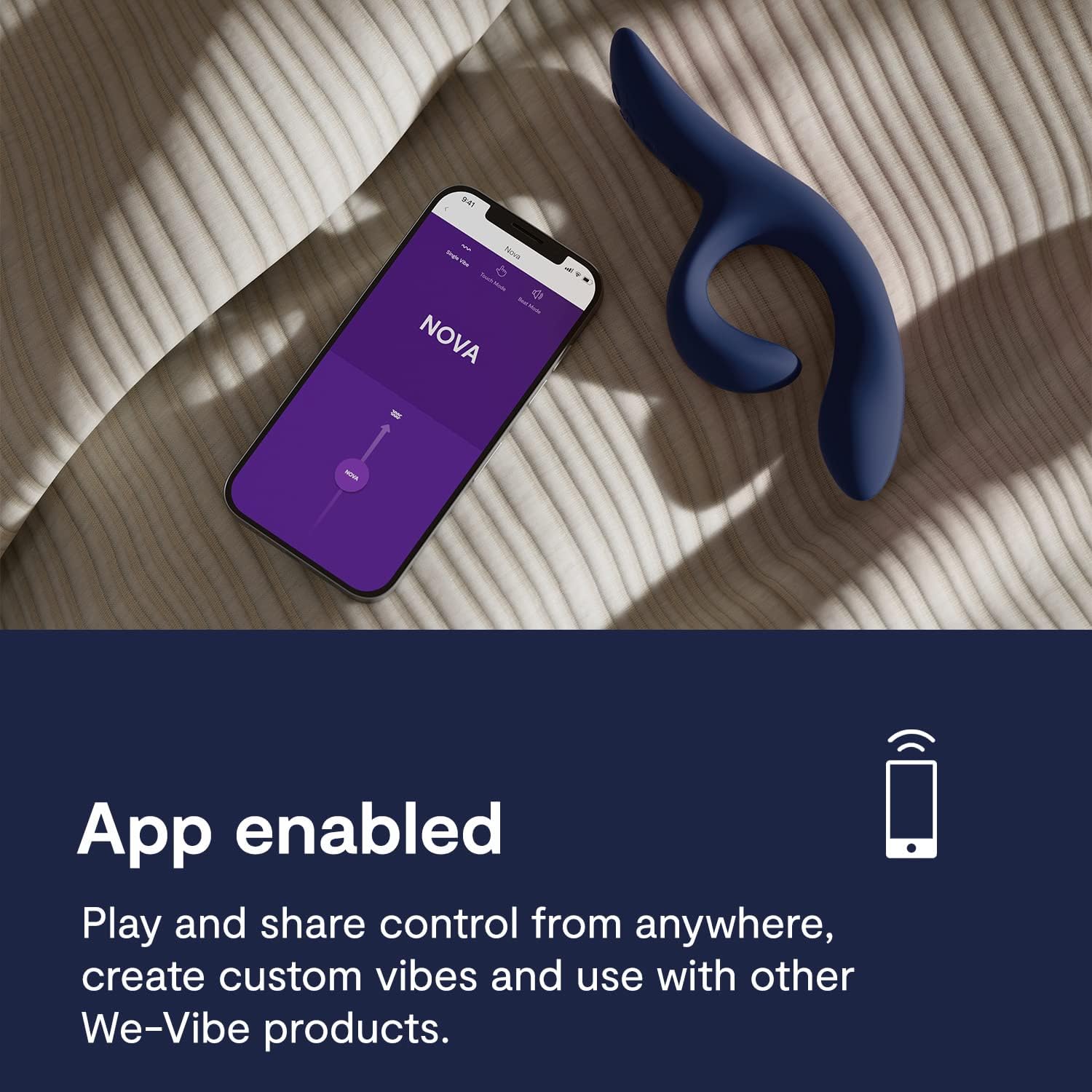 We-Vibe Nova 2 with We-Vibe app control on a smartphone