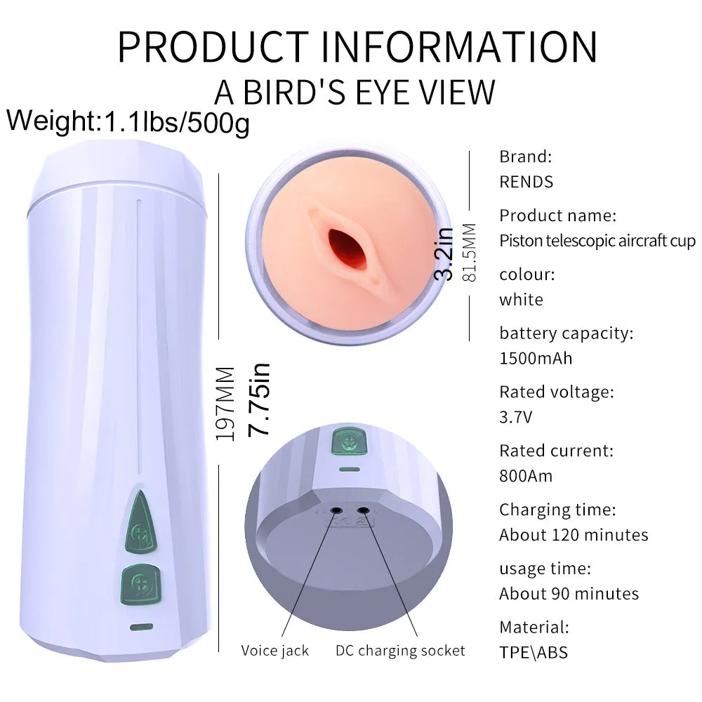 Rends Piston Telescopic Voice Masturbation Cup Real Vagina Sucking Blowjob Sex Toys — product image 2