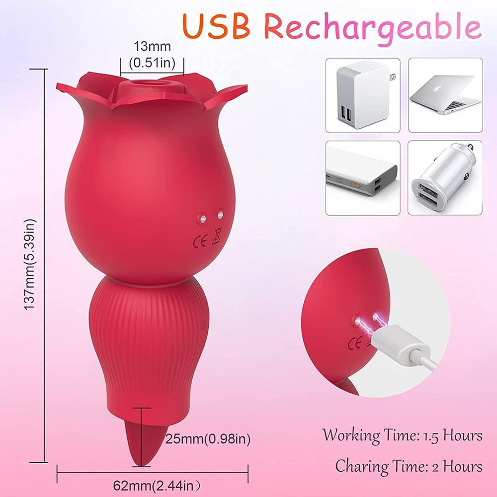 2 in 1 Rose Suction Vibrator and Tongue Vibrator for Female Male – product view 4