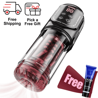 Crimson Veil - App Tongue Male Toy & Pump with Free Lube - male masturbator pump featuring app controlled, waterproof, quiet