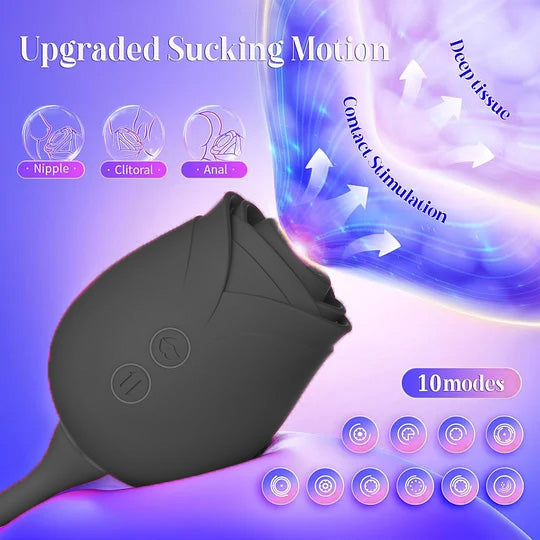 Black Rose Dual Massager - Suction & Internal Vibe