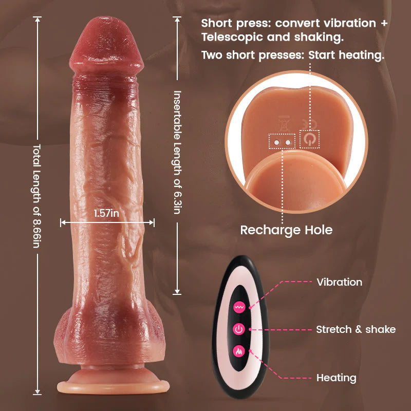 9 Vibrating 3 Thrusting Swinging Heating Lifelike Dildo for Women – product view 6