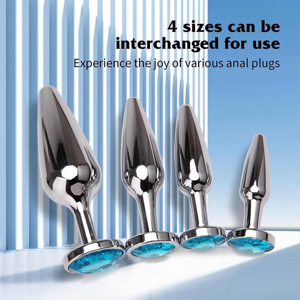 4-Pack Metallic Silver Butt Plug Set with Jewelry Base Smooth Metal Butt Plug – product view 2