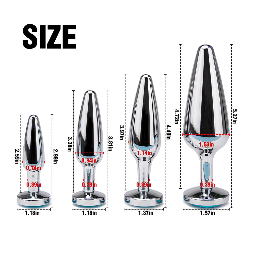 4-Pack Metallic Silver Butt Plug Set with Jewelry Base Smooth Metal Butt Plug – product view 7