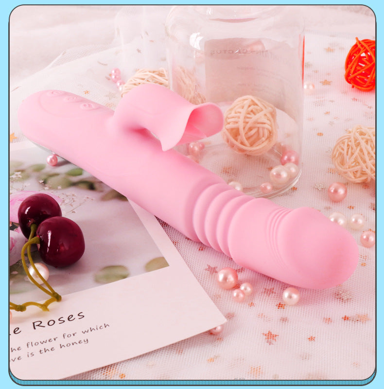 Pink Vibrator Dildo-Tongue Vibrator Heated Silicone Dildo – product view 5