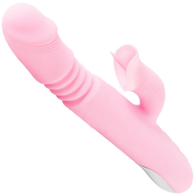Pink Vibrator Dildo-Tongue Vibrator Heated Silicone Dildo – product view 2