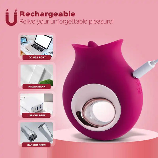 9 Vibrating & Sucking Tongue Vibrator Waterproof Rose Toy – product view 5