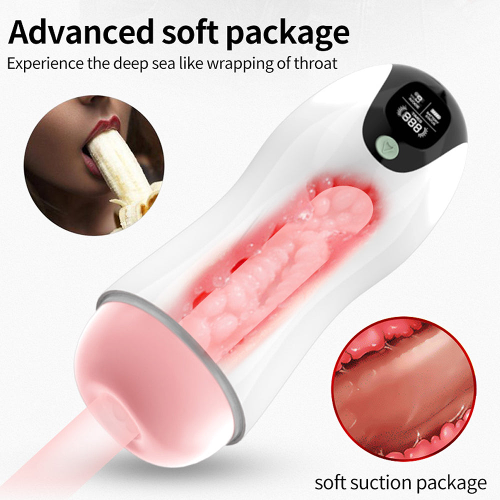 White Angel 8 Vibration Sucking Voice Masturbation Cup for Double Stimulation with Screen Display Silicone Men Sex Toy — product image 4