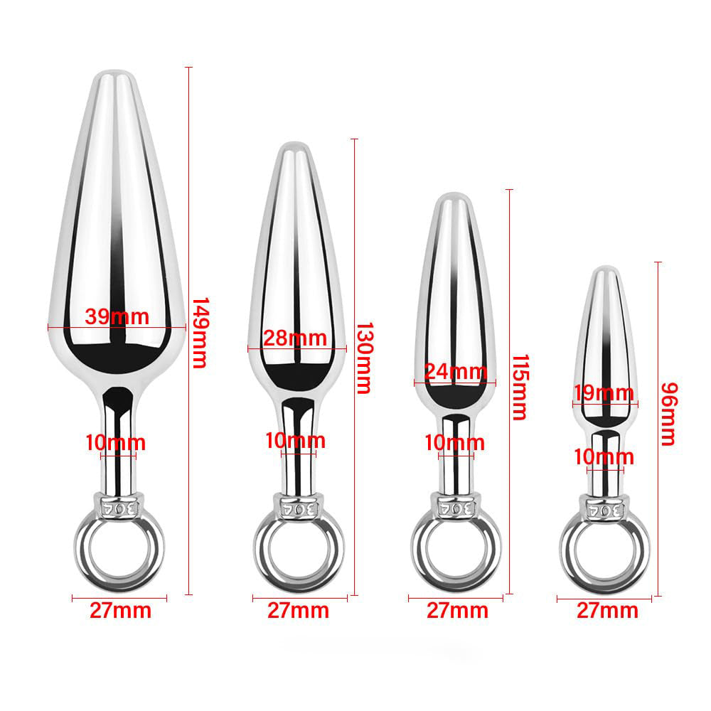 4-Pack Metallic Silver Butt Plug Set With Pull Ring Metal Butt Plug – product view 6