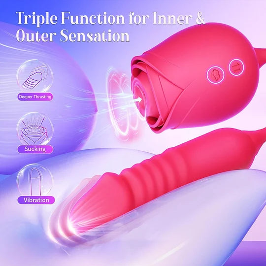 Rose Suction & Thrusting Vibrator – 10 Suction & 10 Thrusting Modes for Dual Stimulation
