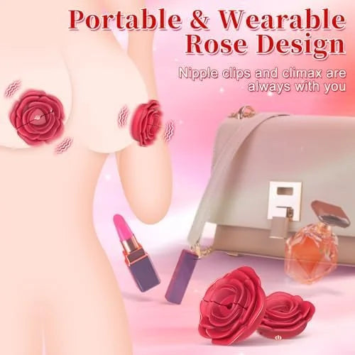 Rose Vibrating Nipple Clamps with Remote Control & 10 Stimulation Modes