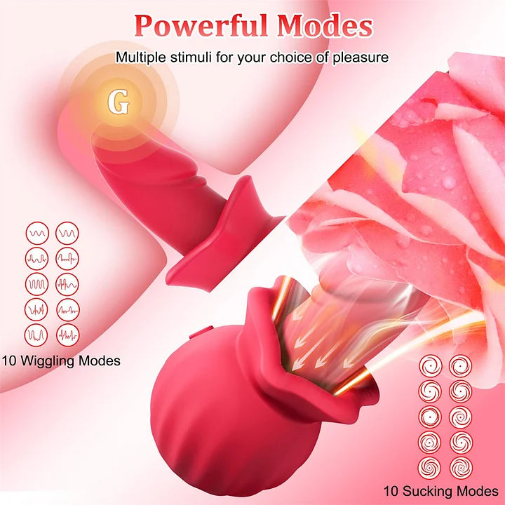Rose Suction Vibrator: 3 Suction, 10 Wiggling & 10 Vibration Modes