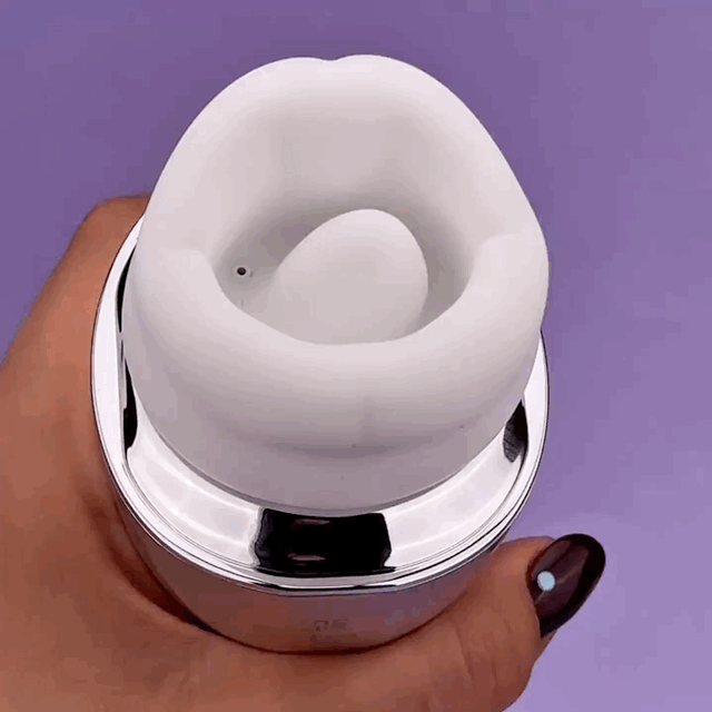 PearlShine tongue vibrator showing the moving tongue tip inside the soft lip opening