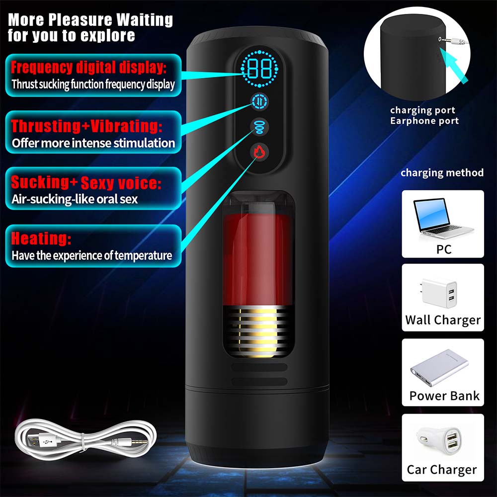 9-Frequency Telescopic Vibration Sucking Voice Heated Aircraft Male Stroker – product view 6