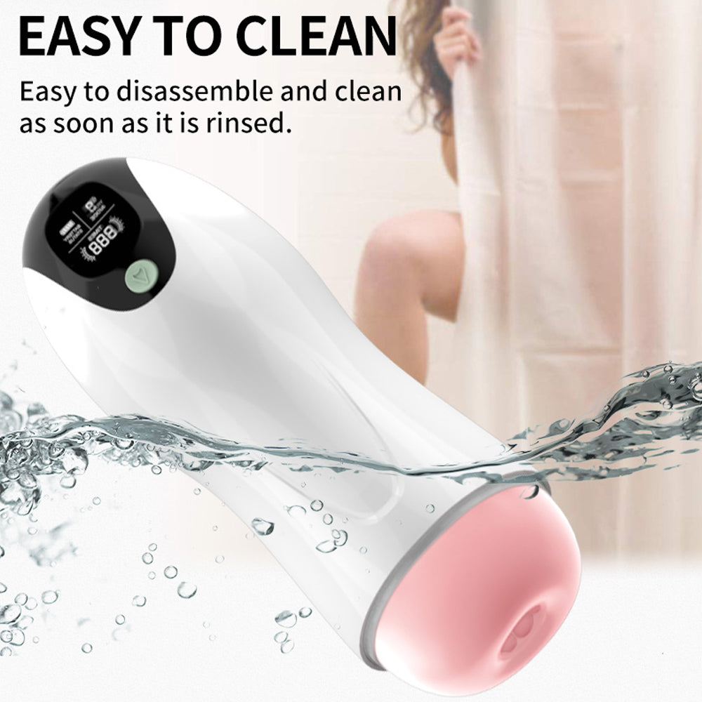 White Angel 8 Vibration Sucking Voice Masturbation Cup for Double Stimulation with Screen Display Silicone Men Sex Toy — product image 5