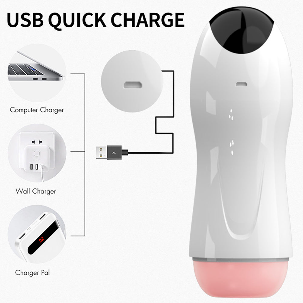 White Angel 8 Vibration Sucking Voice Masturbation Cup for Double Stimulation with Screen Display Silicone Men Sex Toy — product image 8