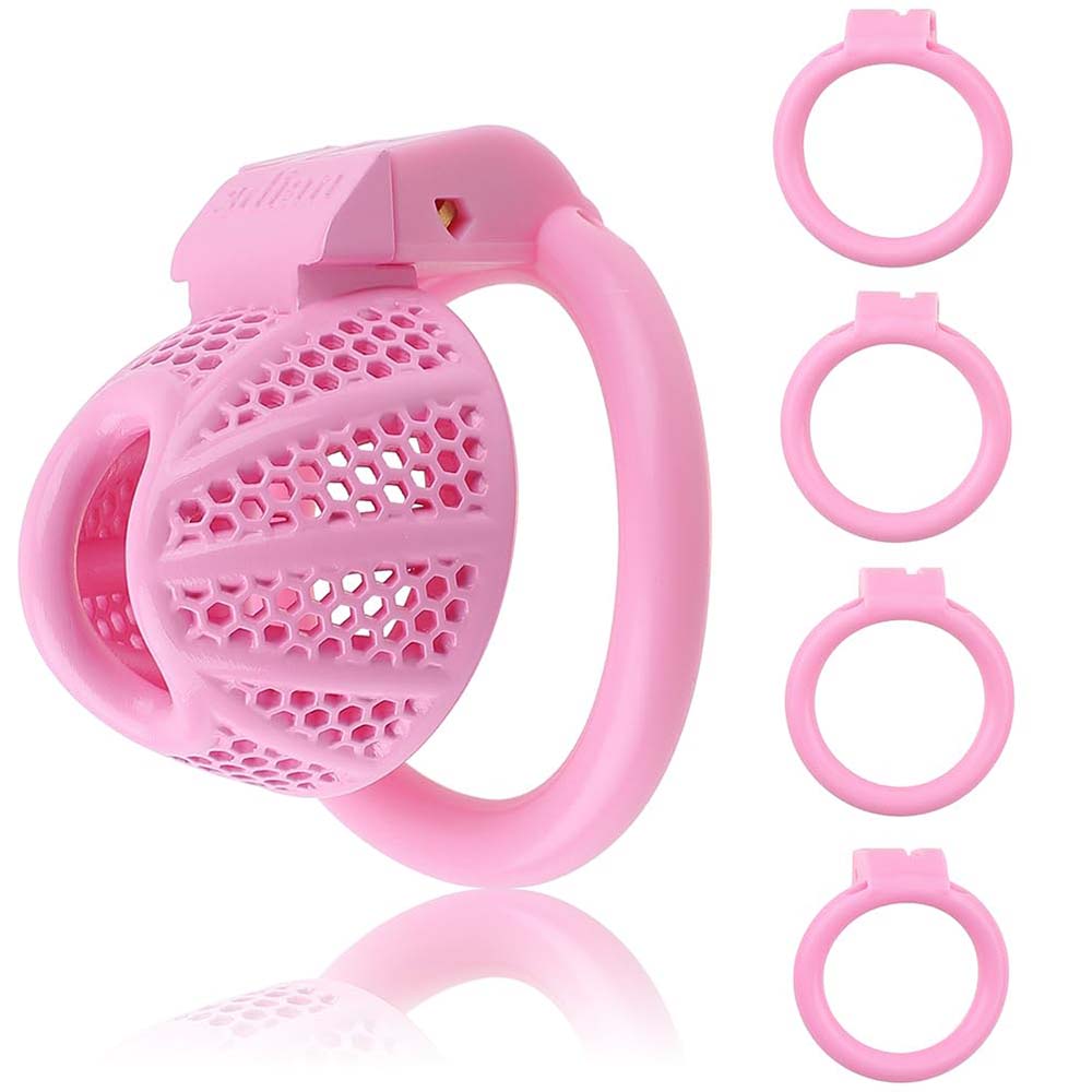Male Chastity Device Cage - Ultra Small Lightweight Pink Metal Chastity Cage – product view 2