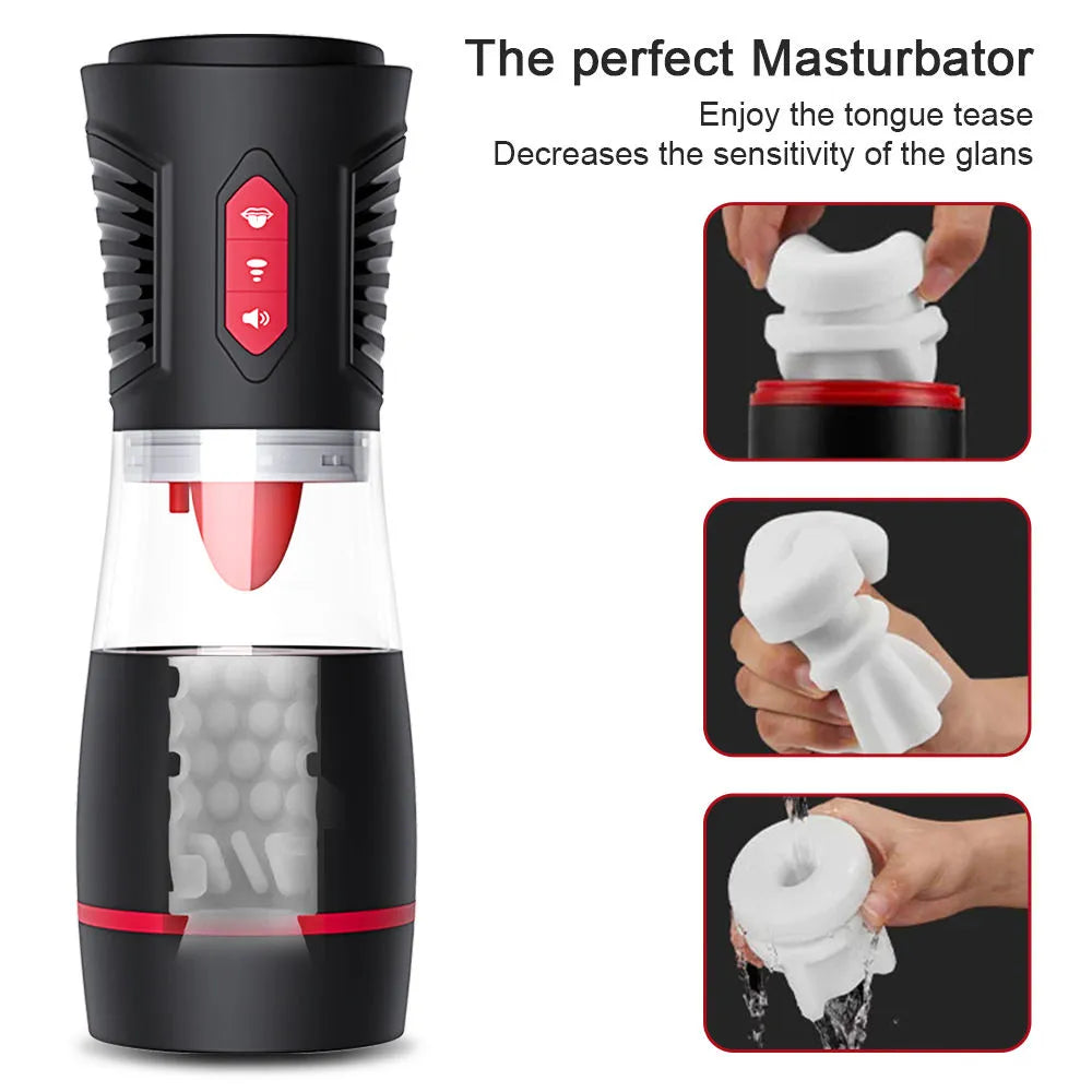 New Tongue Licking and Sucking Electric Voice Silicone Male Airplane Stroker — product image 3