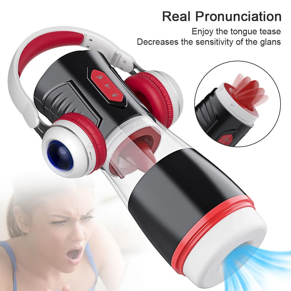 New Tongue Licking and Sucking Electric Voice Silicone Male Airplane Stroker — product image 5