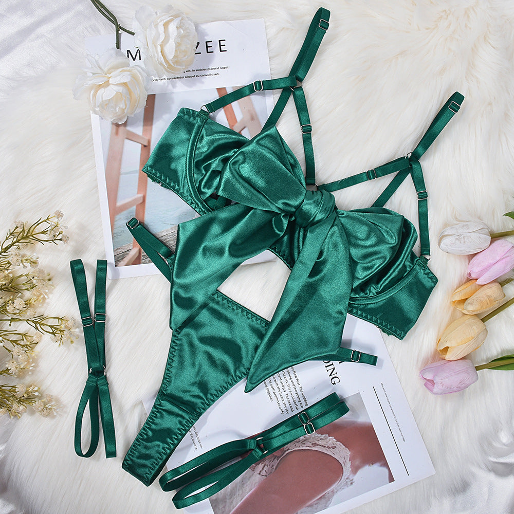 Bowknot Satin Sex Lingerie With Leg Rings – product view 13