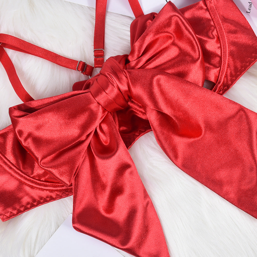 Bowknot Satin Sex Lingerie With Leg Rings – product view 7