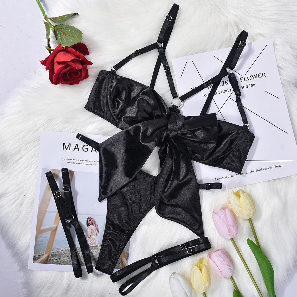 Bowknot Satin Sex Lingerie With Leg Rings – product view 12