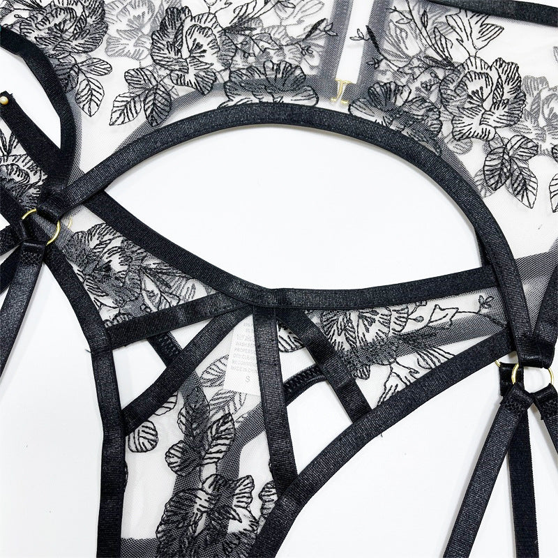 Lace Embroidery Black Sex Lingerie Set – product view 8