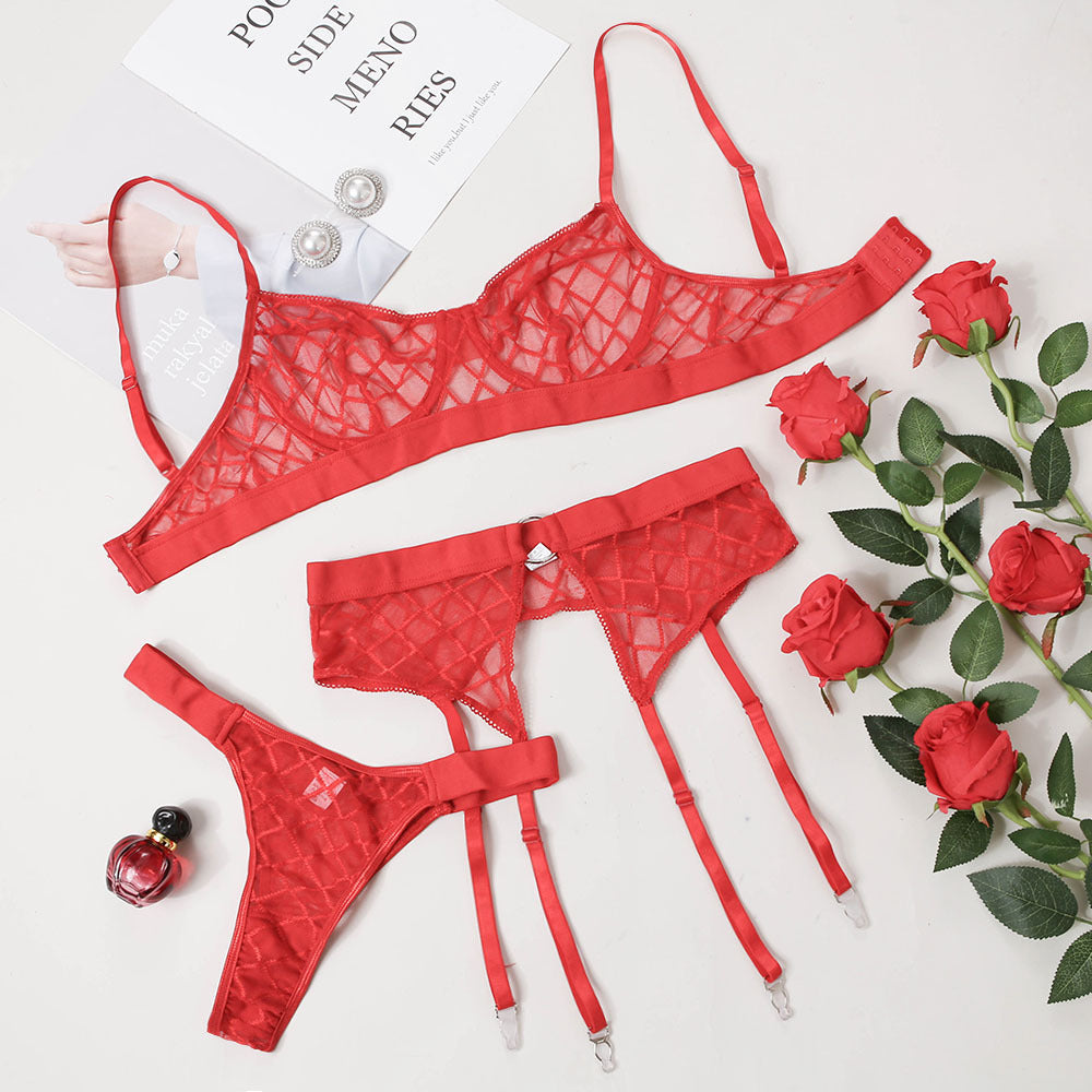 Sexy Erotic Lingerie Plaid Brief Sets Lace Bra And Panty – product view 26