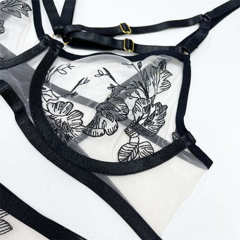 Lace Embroidery Black Sex Lingerie Set – product view 10