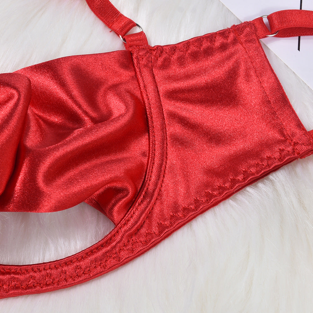 Bowknot Satin Sex Lingerie With Leg Rings – product view 6