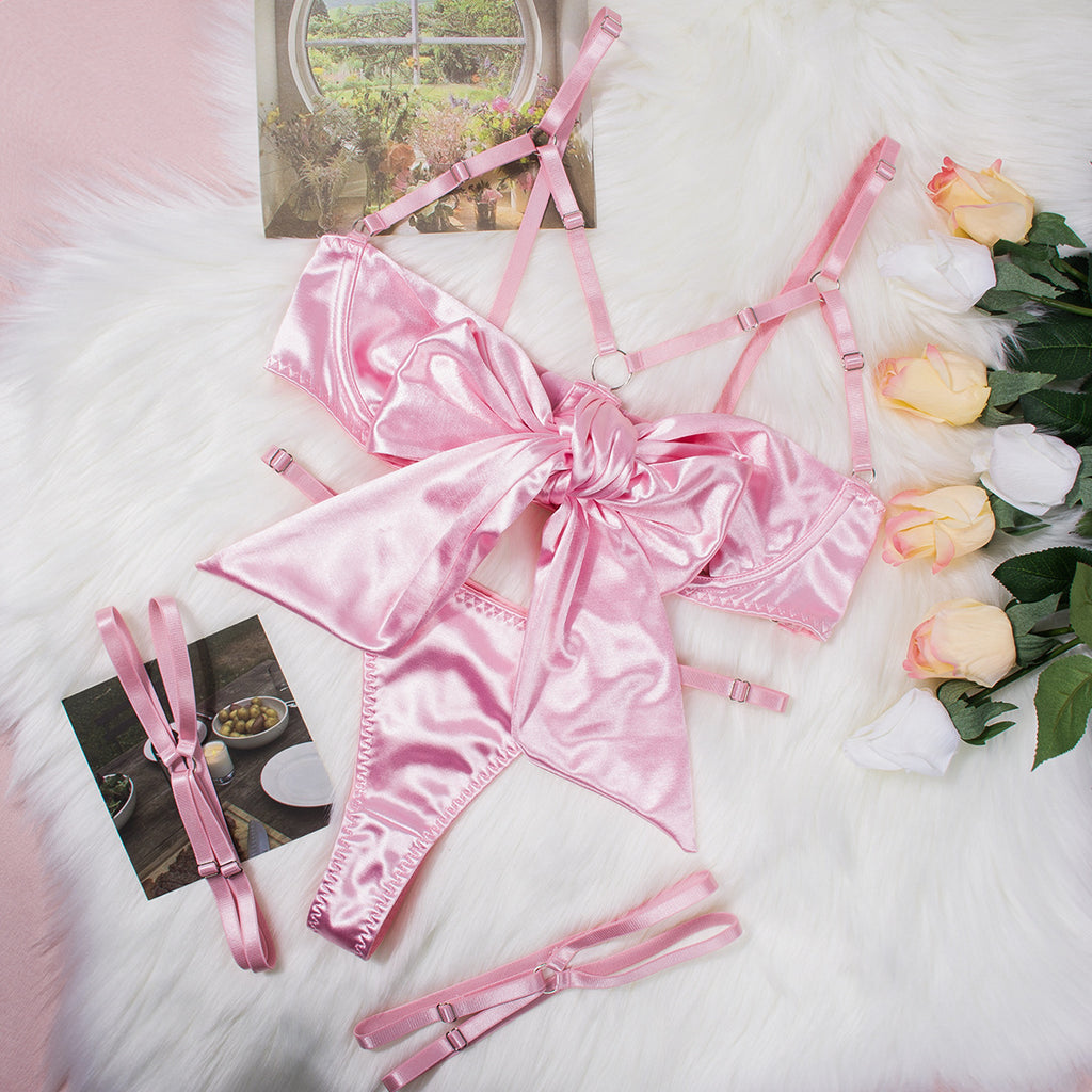 Bowknot Satin Sex Lingerie With Leg Rings – product view 8