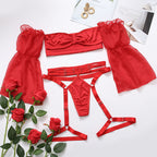 Off The Shoulder Collarbone Five Point Lace Sleeve Sling Fun Suit – product view 7