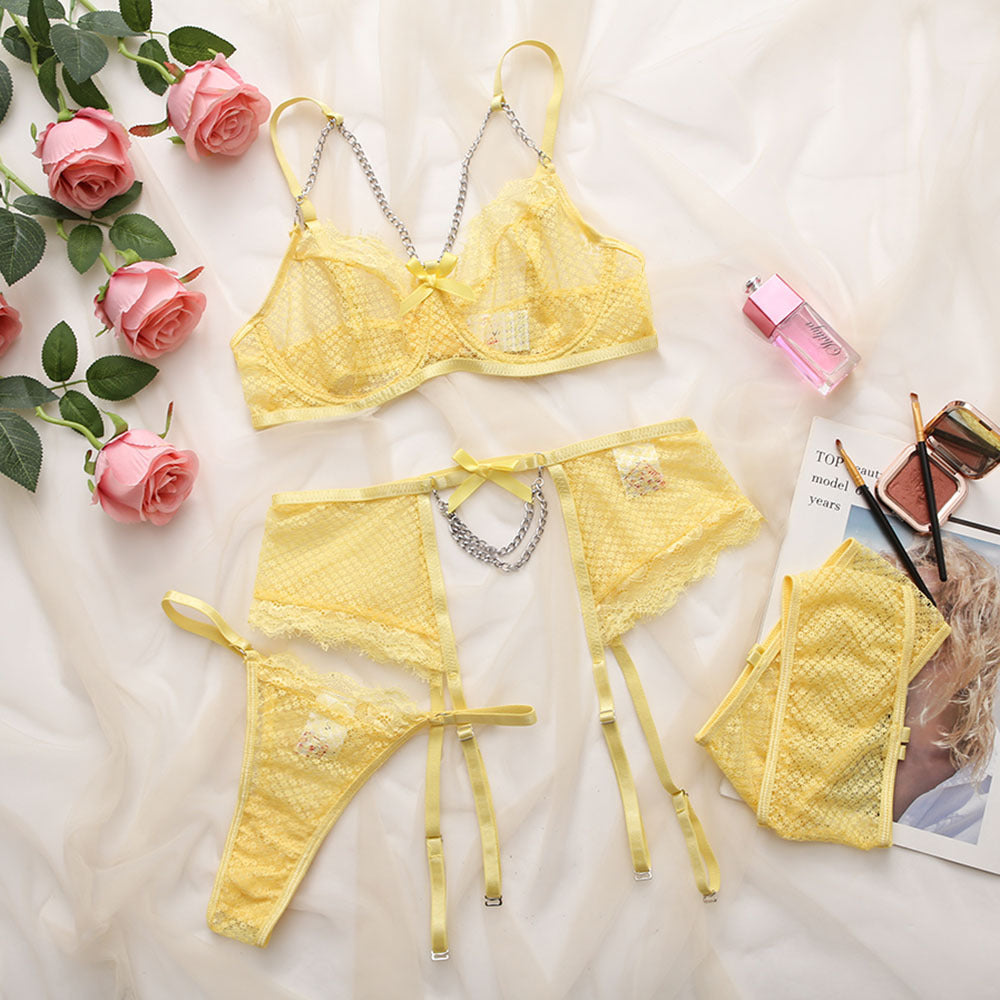 Sexy Underwear Mesh Splicing Lace Chain Butterfly Four Piece Set – product view 11
