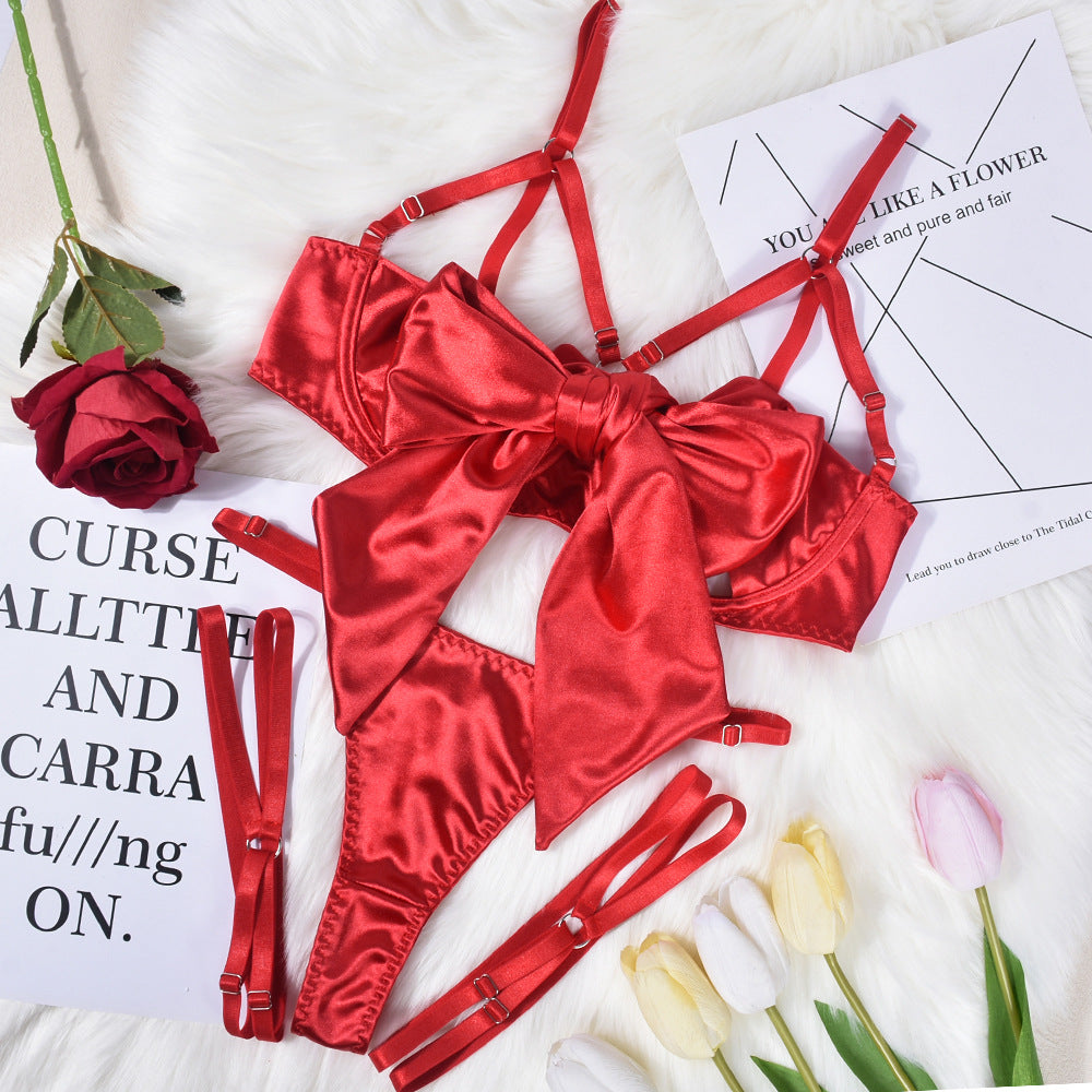 Bowknot Satin Sex Lingerie With Leg Rings – product view 11