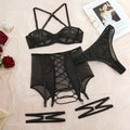 Sexy Underwear Cross Tie Hollow Out Three Piece Set – product view 7