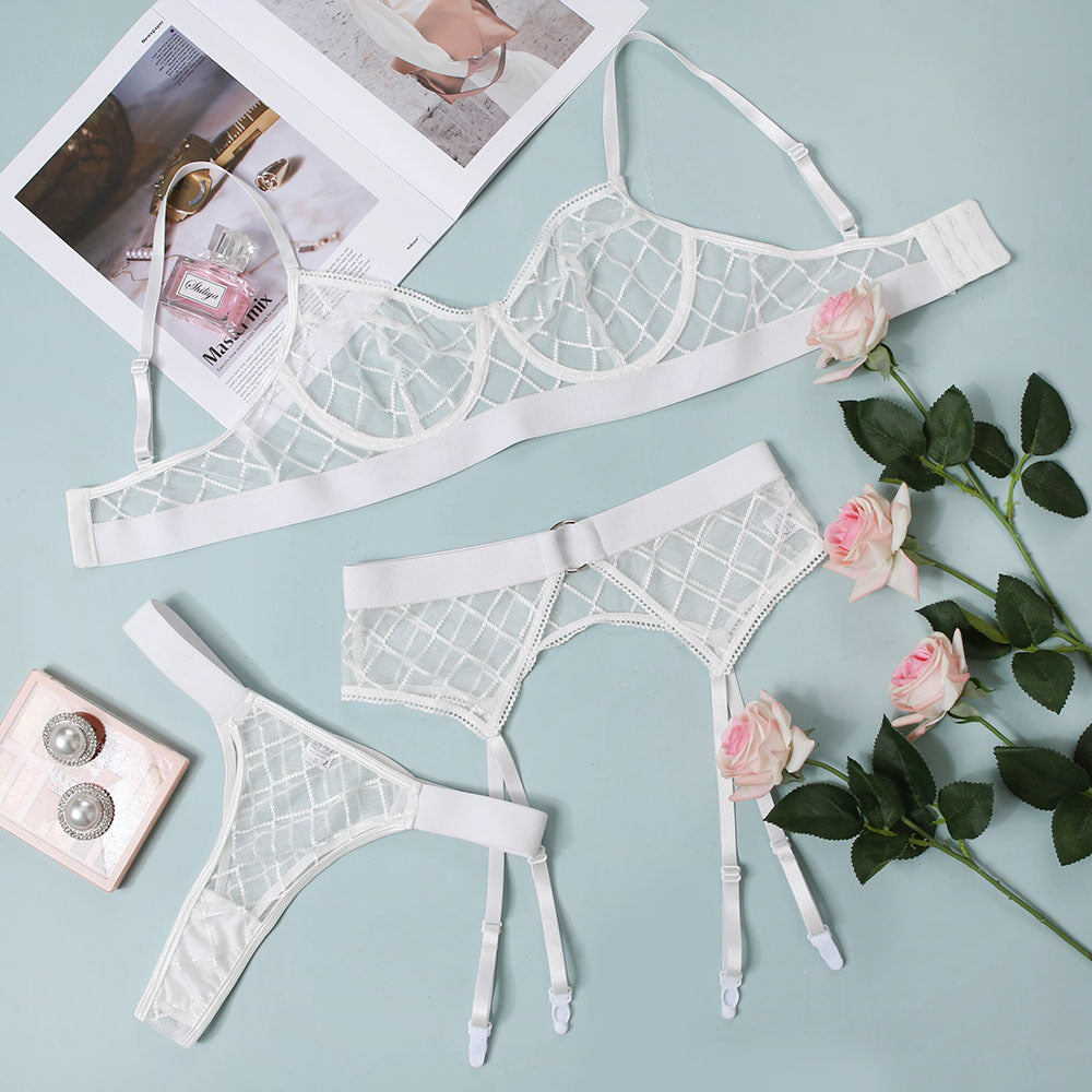 Sexy Erotic Lingerie Plaid Brief Sets Lace Bra And Panty – product view 22
