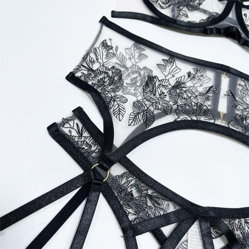 Lace Embroidery Black Sex Lingerie Set – product view 9