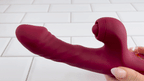 GIF of red rabbit vibrator with clitoral nub in action | AnneToys