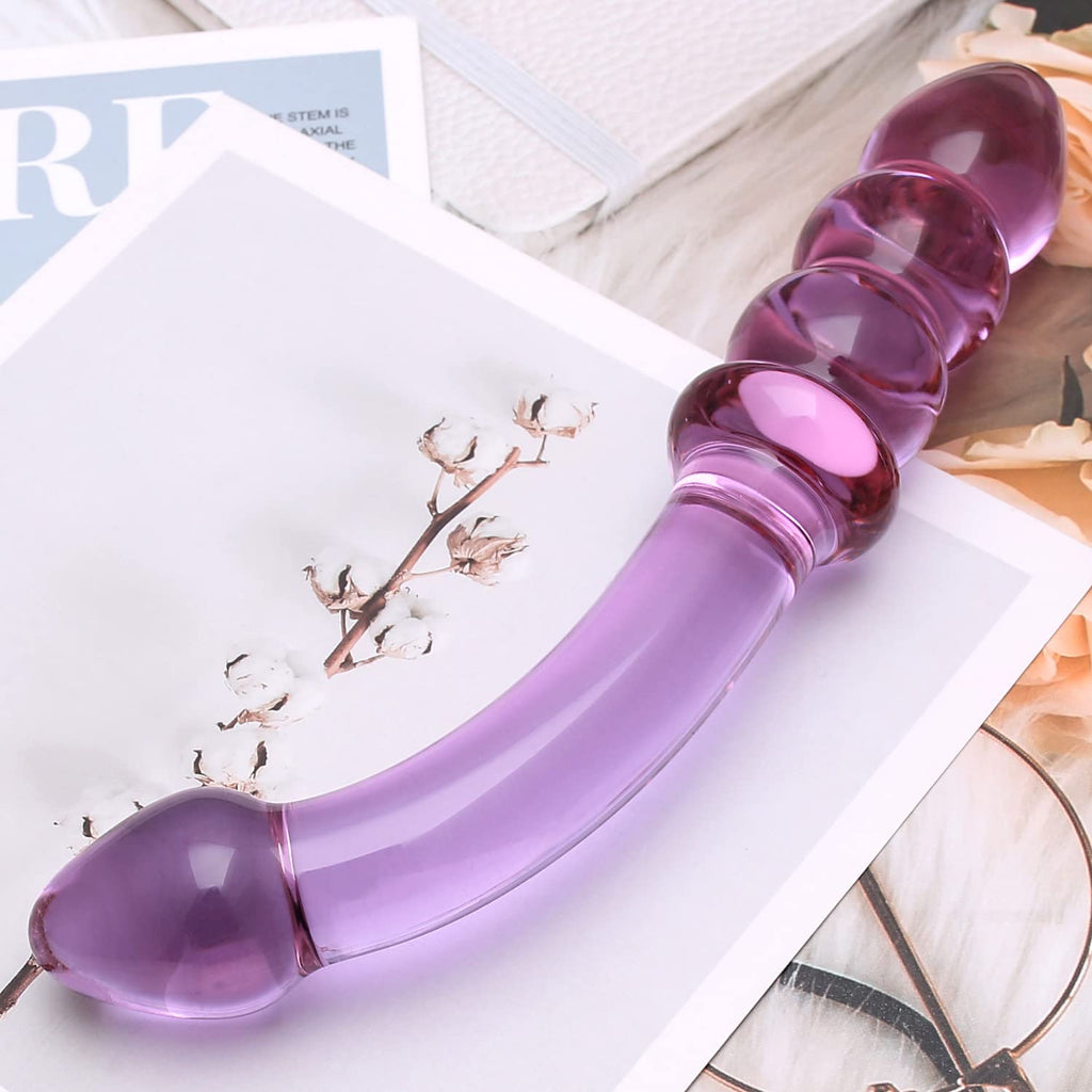 Purple & Pink & Transparent Crystal Glass Dildo G-spot Massager – product view 2