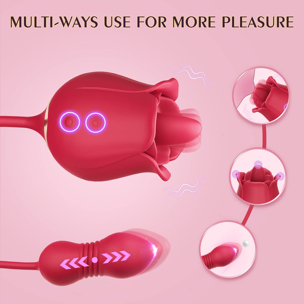 Rose Sex Toys Dildo Vibrator - 3in1 Adult Toys Sex Stimulator for Women with 9 Tongue Licking & Thrusting Dildo G Spot Vibrators – product view 5