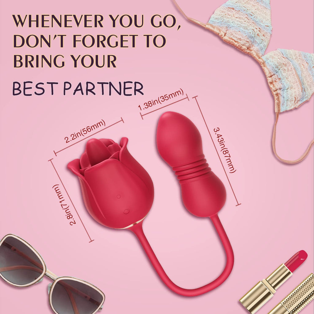 Rose Sex Toys Dildo Vibrator - 3in1 Adult Toys Sex Stimulator for Women with 9 Tongue Licking & Thrusting Dildo G Spot Vibrators – product view 2